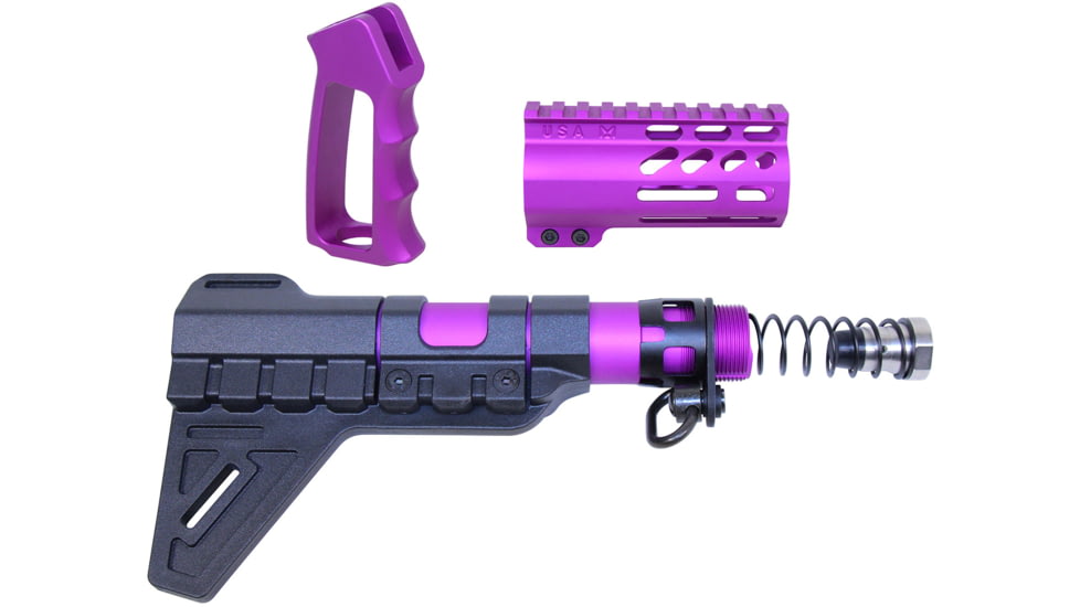 Guntec USA AR-15 Micro Pistol Furniture Set w/Brace, Anodized Purple, MICRO-P-SET-PB-PURPLE