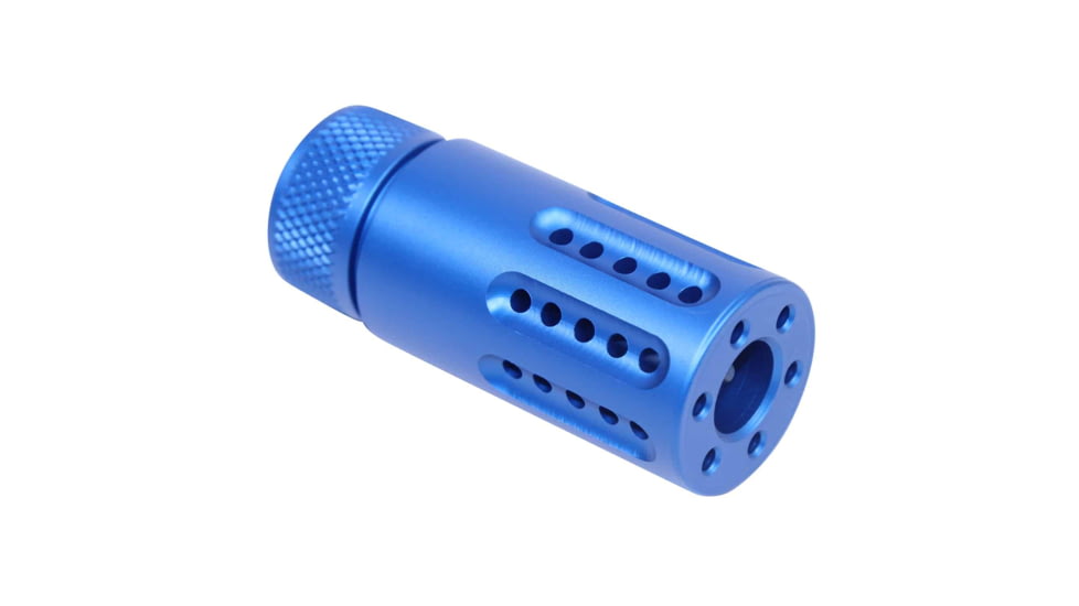 Guntec USA AR-15 Micro Slip Over Barrel Shroud w/ Multi Port Muzzle Brake, 9mm, 1/2x36, Anodized Blue, 1326-MB-P-S-9-BLUE