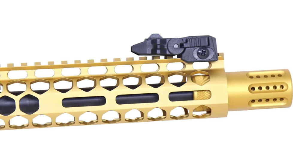 Guntec USA AR-15 Micro Slip Over Barrel Shroud w/ Multi Port Muzzle Brake, Anodized Gold, 1326-MB-P-S-GOLD