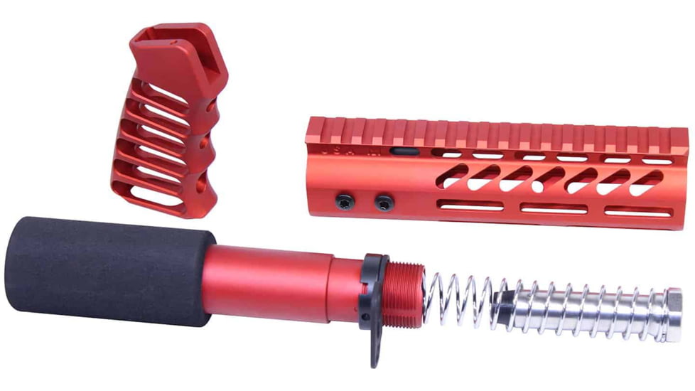 Guntec USA AR-15 Pistol Furniture Set, Anodized Red, AR-PISTOL-SET-MLK-RED