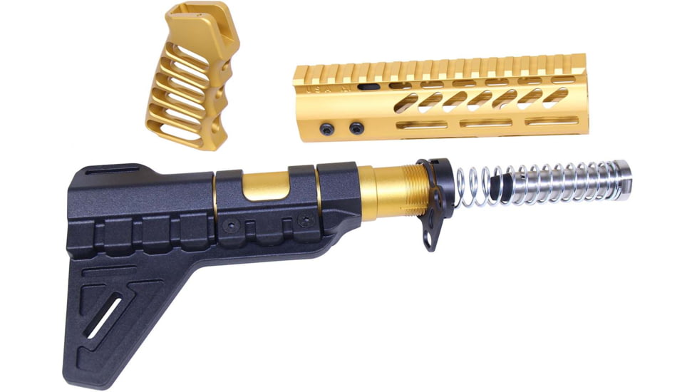 Guntec USA AR-15 Pistol Furniture Set W/Micro Breach Pistol Brace Anodized Gold, Anodized Gold, AR-PISTOL-SET-MLK-PB-GOLD