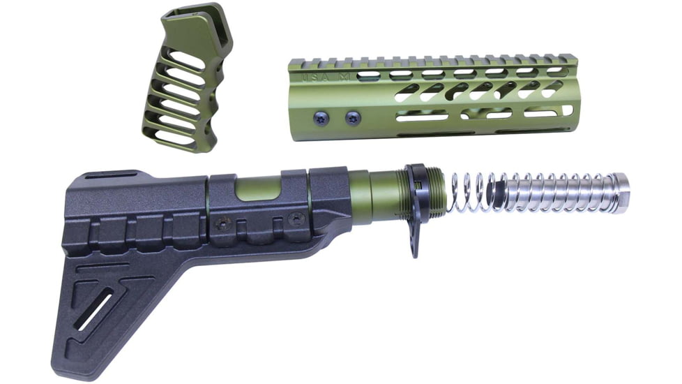 Guntec USA AR-15 Pistol Furniture Set W/Micro Breach Pistol Brace Anodized Green, Anodized Green, AR-PISTOL-SET-MLK-PB-GREEN