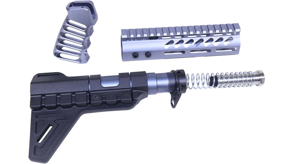 Guntec USA AR-15 Pistol Furniture Set W/Micro Breach Pistol Brace Anodized Grey, Anodized Grey, R-PISTOL-SET-MLK-PB-GREY