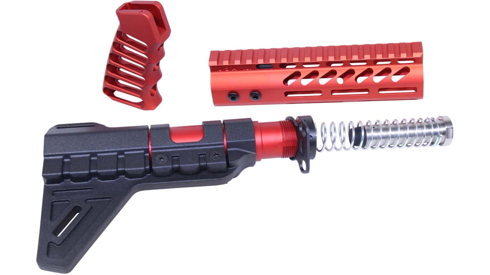 Guntec USA AR-15 Pistol Furniture Set W/Micro Breach Pistol Brace Anodized Red, Anodized Red, AR-PISTOL-SET-MLK-PB-RED