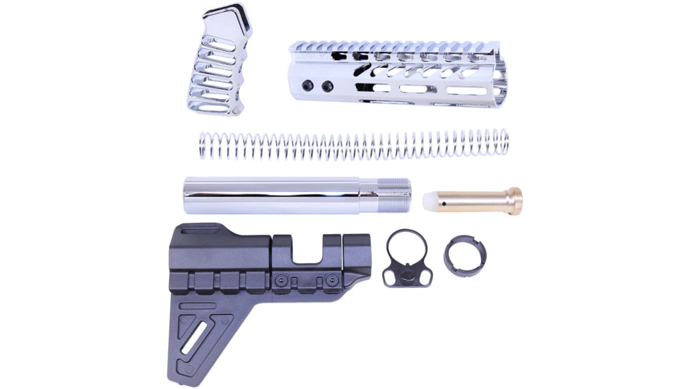 Guntec USA AR-15 Pistol Furniture Set W/Micro Breach Pistol Brace Chrome, Chrome, AR-PISTOL-SET-MLK-PB-C