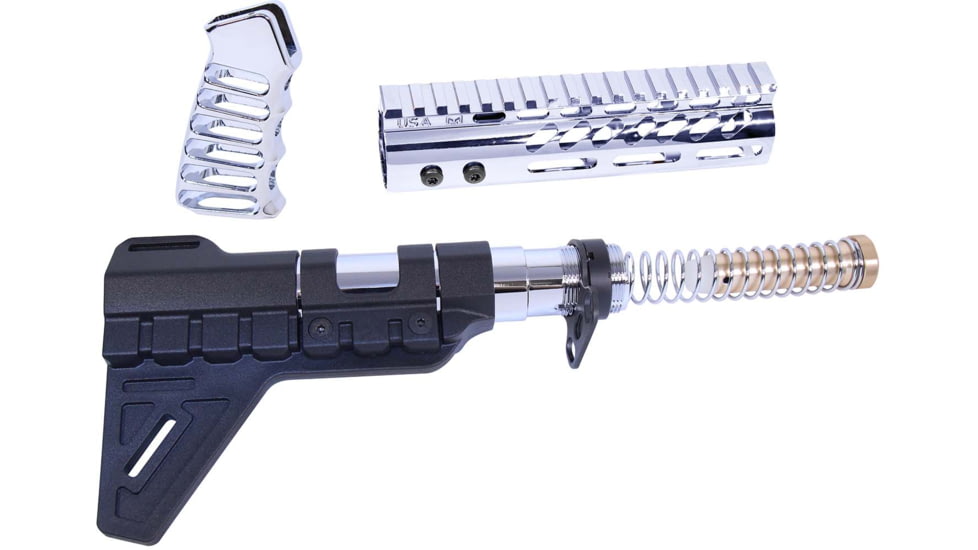 Guntec USA AR-15 Pistol Furniture Set W/Micro Breach Pistol Brace Chrome, Chrome, AR-PISTOL-SET-MLK-PB-C