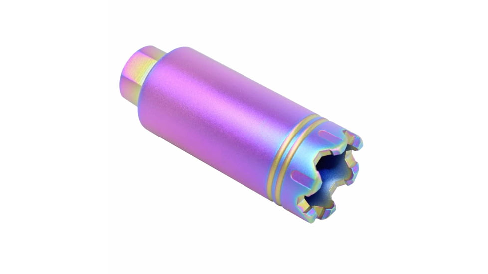 Guntec USA AR-15 Slim Line Trident Flash Can w/Glass Breaker, 5.56mm, 1/2x28, Matte Rainbow Pvd Coated, CONE-FH-S-C-RPVD