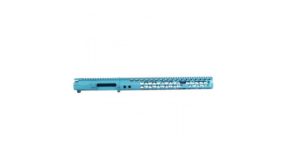 GUNTEC USA Ar 15 Stripped Billet Upper Receiver &amp; 15in Air Lite Series Keymod Handguard Combo Set, Baby Blue, GT-UPPER-SET-BABLUE-15AIRLITE