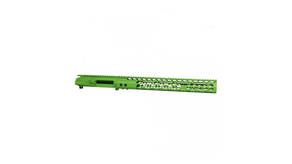 GUNTEC USA Ar 15 Stripped Billet Upper Receiver &amp; 15in Air Lite Series Keymod Handguard Combo Set, Zombie Green, GT-UPPER-SET-ZG-15AIRLITE