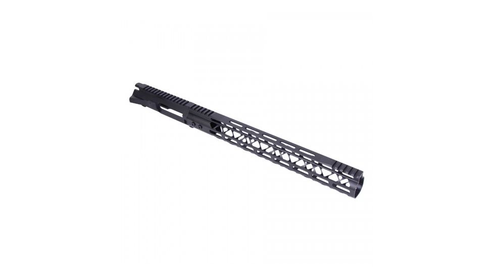 GUNTEC USA Ar 15 Stripped Billet Upper Receiver &amp; 15in Mod Lite Skeletonized Series M-Lok Handguard Combo Set, Black GT-UPPER-SET-BLK-15MDLTE
