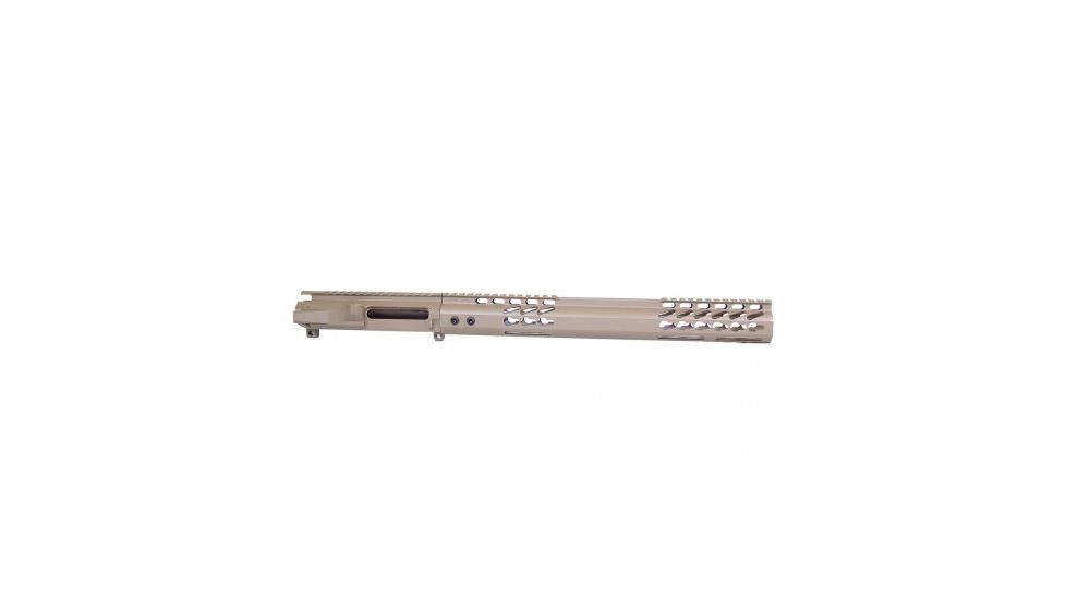 GUNTEC USA Ar 15 Stripped Billet Upper Receiver &amp; 15in Slick Side Series Keymod Handguard Combo Set, Flat Dark Earth, GT-UPPER-SET-FDE-15SLKSIDEHG