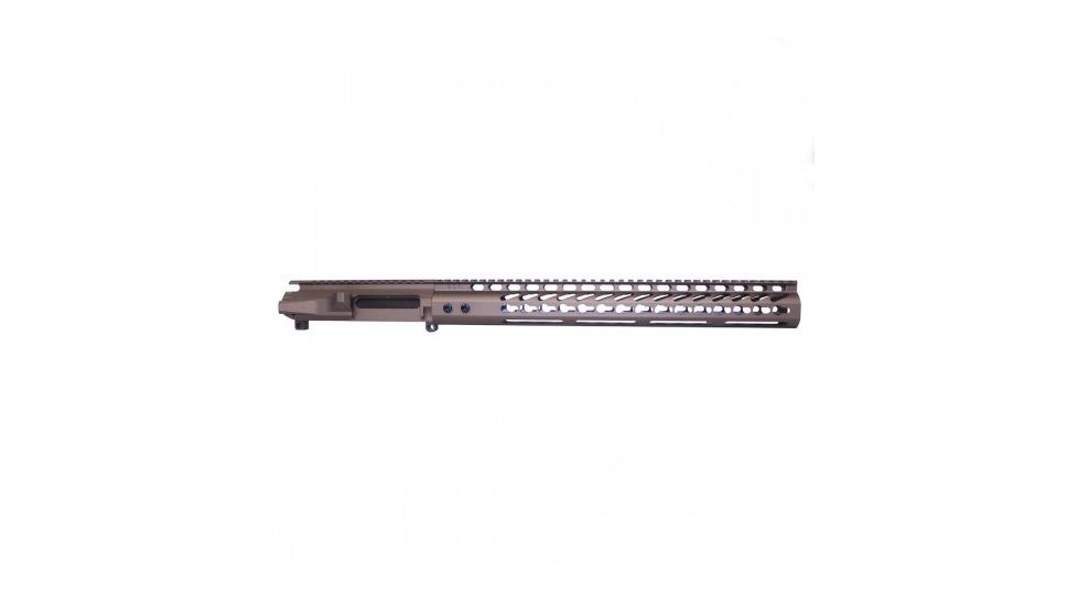 GUNTEC USA Ar 15 Stripped Billet Upper Receiver &amp; 15in Ultralight Series Keymod Handguard Combo Set, Burnt Bronze, GT-UPPER-SET-BRZ-15JK