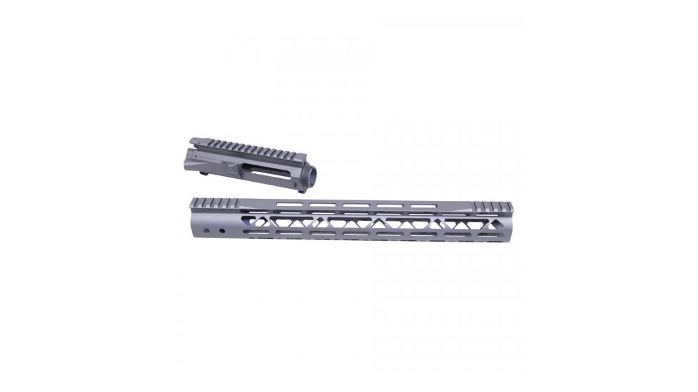 Guntec USA AR-15 Stripped Billet Upper w/ Mod Lite Skeletonized M-LOK Handguard Set, 15 inch, Tungsten, GT-UPPER-SET-TGS-15MDLTE