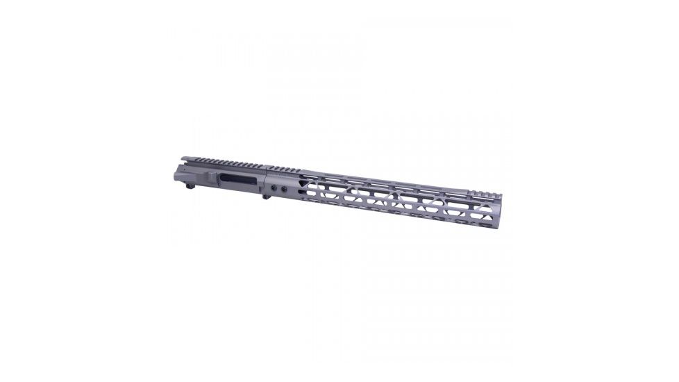 Guntec USA AR-15 Stripped Billet Upper w/ Mod Lite Skeletonized M-LOK Handguard Set, 15 inch, Tungsten, GT-UPPER-SET-TGS-15MDLTE