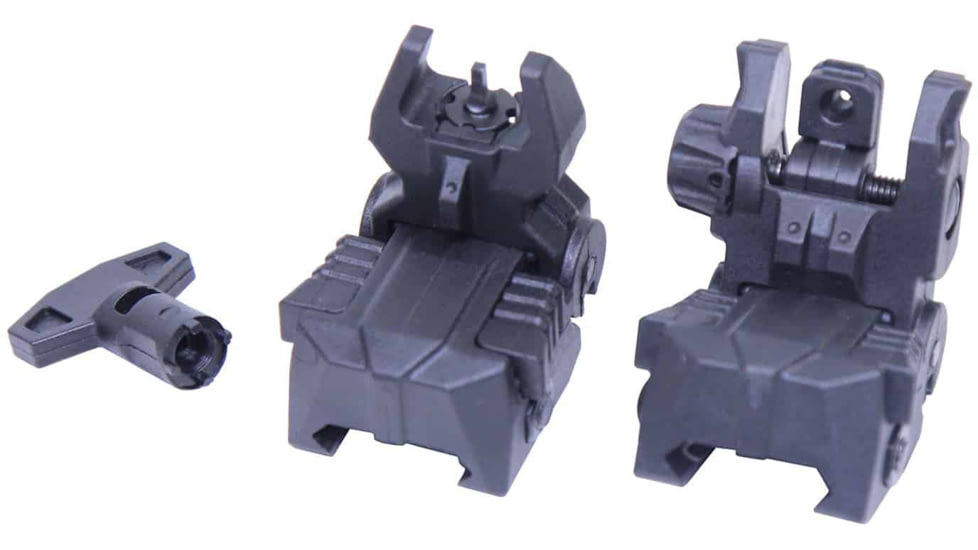 Guntec USA AR-15 Tactical Polymer Spring Assisted Folding Sights, Black, GT-TPSAS