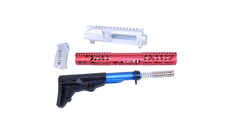 Guntec USA AR-15 Trump Series Limited Edition Furniture Set With Upper, Anodized Red, Clear, Blue, TRUMP-SET-MIL-UPPER-RWB
