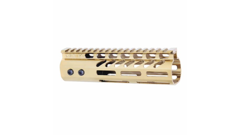 Guntec USA AR-15 Ultra Lightweight Thin M-LOK Free Floating Handguard w/ Monolithic Top Rail, 7in, Gold Plated, GT-7MLK-GLD
