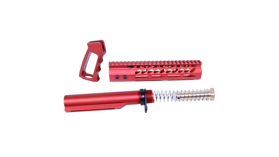 Guntec USA AR-15 Ultra Pistol Furniture Set w/ Milspec Buffer Tube, Anodized Red, UPS-MILTUBE-RED