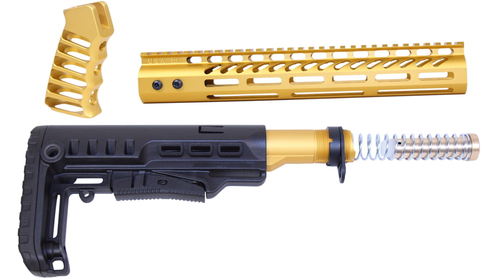 Guntec USA AR-15 Ultralight Series Complete Furniture Set 12in, Anodized Gold, ULTRA-SET-12-GOLD