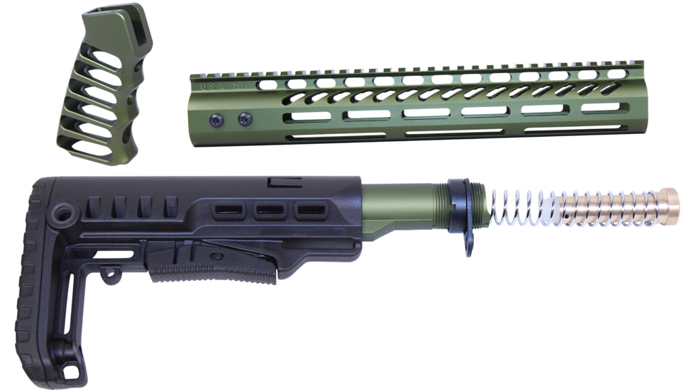 Guntec USA AR-15 Ultralight Series Complete Furniture Set 12in, Anodized Green, ULTRA-SET-12-GREEN