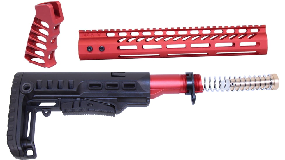 Guntec USA AR-15 Ultralight Series Complete Furniture Set 12in, Anodized Red, ULTRA-SET-12-RED