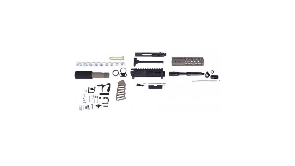 GUNTEC USA AR15 5.56 Cal Complete Ultralight Series Pistol Kit, No Lower, Flat Dark Earth GT-AR-P-KIT-FDE