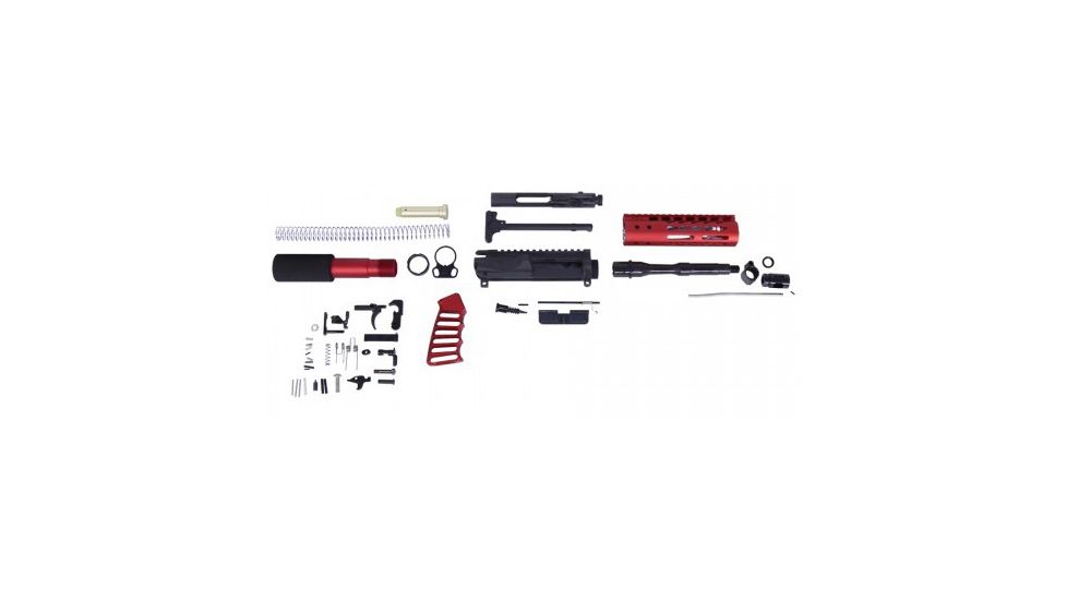 GUNTEC USA AR15 5.56 Cal Complete Ultralight Series Pistol Kit, No Lower, Red GT-AR-P-KIT-RED