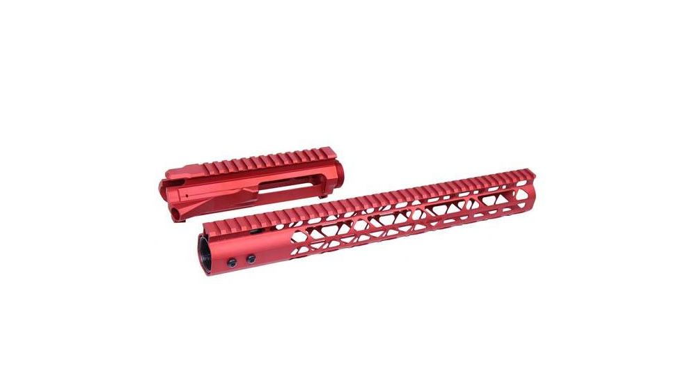 Guntec USA AR15 Stripped Billet Upper Receiver w/15in Air Lite Series M-LOK Handguard Combo Set, Anodized Red, 15AIRLITE-MLK