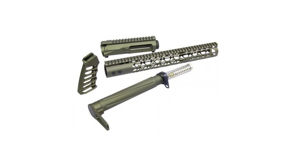 Guntec USA Skeletonized Airlite Series Furniture Set, AR-15, 5.56 Upper Receiver, 15 inch KeyMod Handgaurd, Fixed Stock/Buffer Assembly, Pistol Grip, Anodized Green AIRLITE-SET-UPPER-GREEN