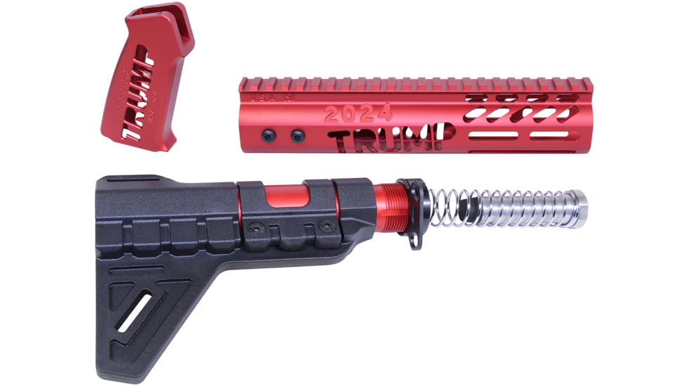 Guntec USA Trump Series Limited Edition AR-15 Pistol Furniture Set w/Brace, Anodized Red, TRUMP-PIS-SET-PB-RED