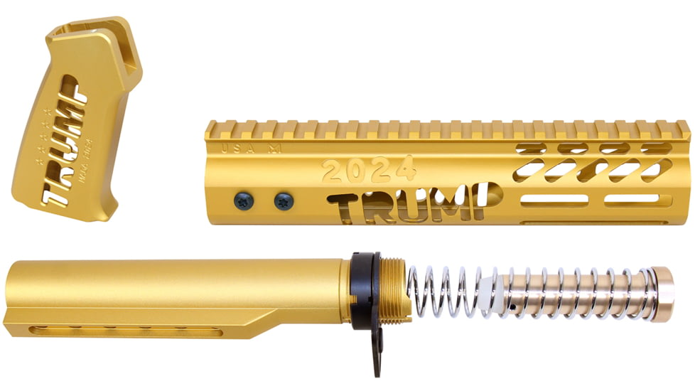 Guntec USA Trump Series Limited Edition AR-15 Pistol Furniture Set w/Miltube, Anodized Gold, TRUMP-PIS-SET-MIL-GOLD