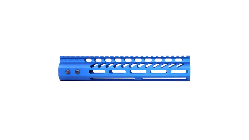Guntec USA Ultra Lightweight Thin M-LOK System Free Floating Handguard w/Monolithic Top Rail, 10in, Blue, GT-10MLK-BLUE