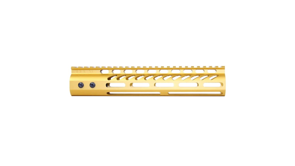 Guntec USA Ultra Lightweight Thin M-LOK System Free Floating Handguard w/Monolithic Top Rail, 10in, Gold, GT-10MLK-GOLD
