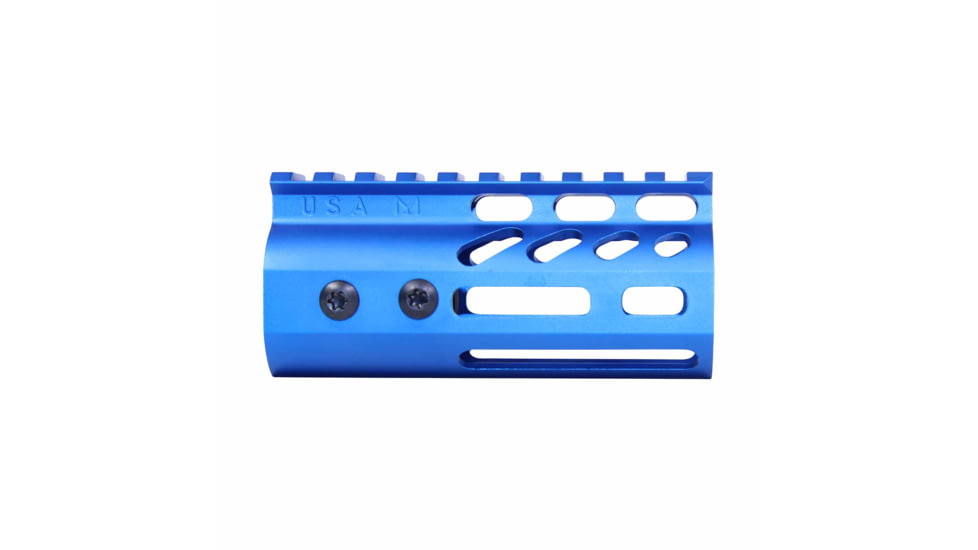 Guntec USA Ultra Lightweight Thin M-LOK System Free Floating Handguard w/Monolithic Top Rail, 4in, Blue, GT-4MLK-BLUE