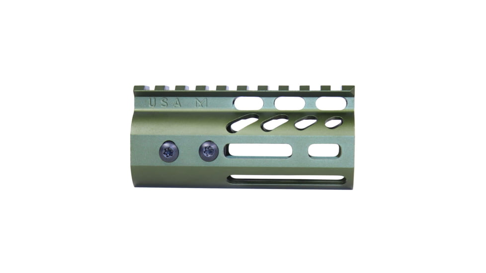 Guntec USA Ultra Lightweight Thin M-LOK System Free Floating Handguard w/Monolithic Top Rail, 4in, Green, GT-4MLK-GREEN