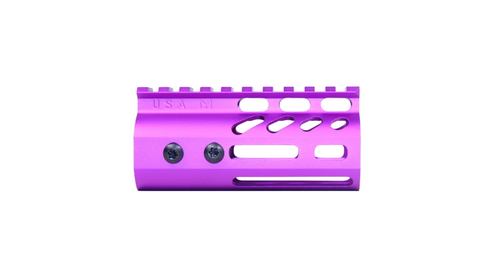 Guntec USA Ultra Lightweight Thin M-LOK System Free Floating Handguard w/Monolithic Top Rail, 4in, Purple, GT-4MLK-PURPLE