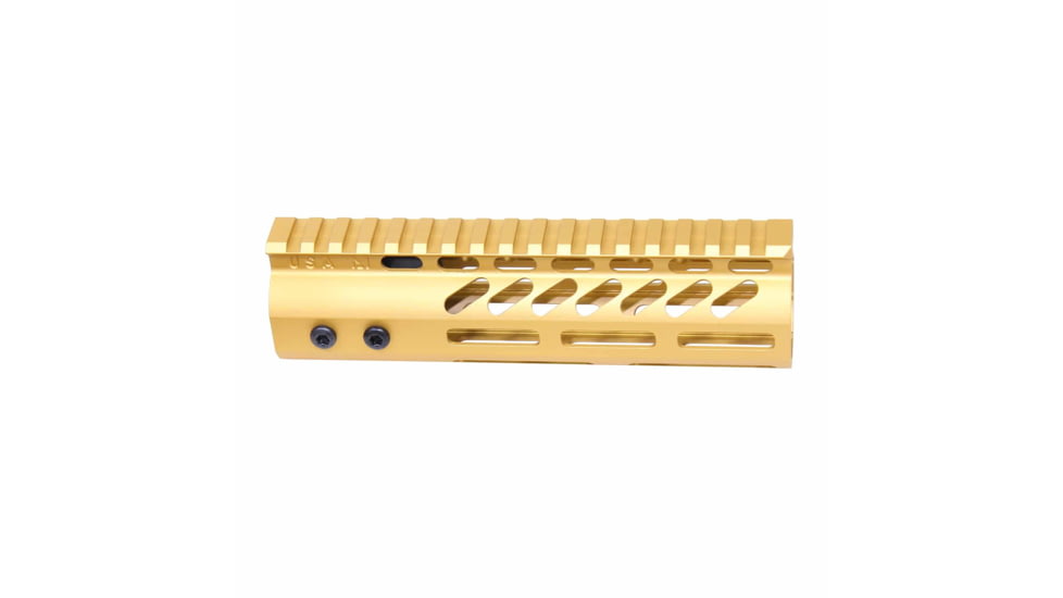 Guntec USA Ultra Lightweight Thin M-LOK System Free Floating Handguard w/Monolithic Top Rail, 7in, Gold, GT-7MLK-GOLD