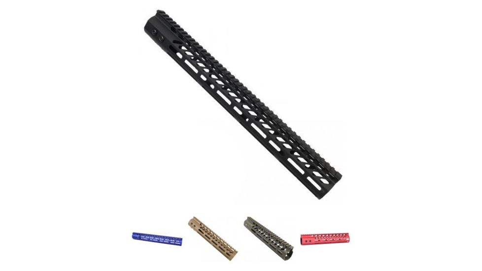 GUNTEC USA Ultra Lightweight Thin M-Lok System Free Floating Handguard w/Monolithic Top Rail, Black, Blue, Flat Dark Earth, OD Green, Red