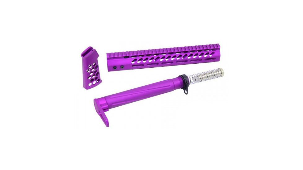 Guntec USA Ultralight Series Furniture Set, AR-15, 12 inch Rifle Length M-LOK Handguard, Fixed Stock/Buffer Assembly, Pistol Grip, Anodized Purple 12MLK-SET-PURPLE