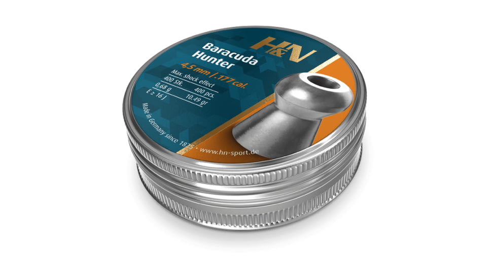 H&amp;N Sport Baracuda Hunter .177 Caliber 10.49 Grain Air Rifle Pellets, 400 Rounds, Silver, Small, 92174500003