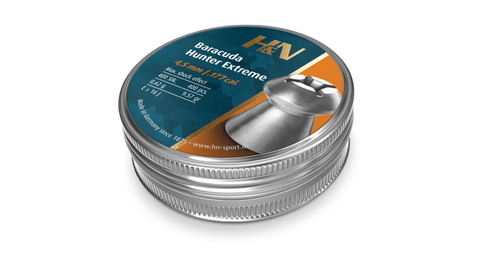 H&amp;N Sport Baracuda Hunter Extreme .177 Caliber 9.57 Grain Air Rifle Pellets, 400 Rounds, Blister, Silver, Small, 92164500003BL