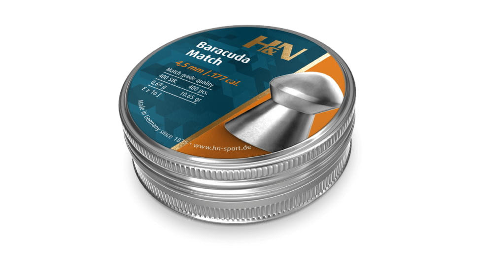 H&amp;N Sport Baracuda Match .177 Caliber 10.65 Grain 4.51mm Head-Size Air Rifle Pellets, 400 Rounds, Silver, Small, 92284510004