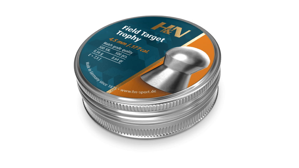 H&amp;N Sport Field Target Trophy .177 Caliber 8.64 Grain 4.52mm Head-Size Air Rifle Pellets, 500 Rounds, Silver, Small, 92104520005