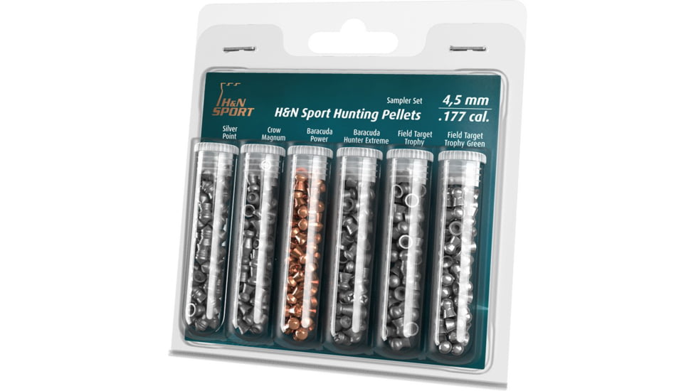 H&amp;N Sport Hunting-Sampler Type II .177 Caliber Air Rifle Pellets, 6 Types, 185 Rounds, Silver, Small, 99994500009