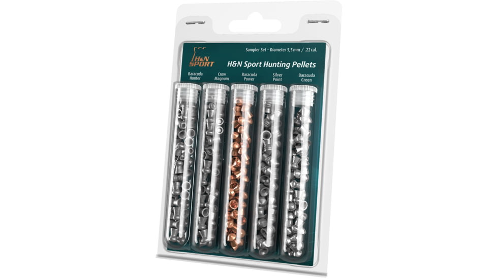 H&amp;N Sport Hunting-Sampler Type II .22 Caliber Air Rifle Pellets, 5 Types, 155 Rounds, Silver, Small, 99995500010