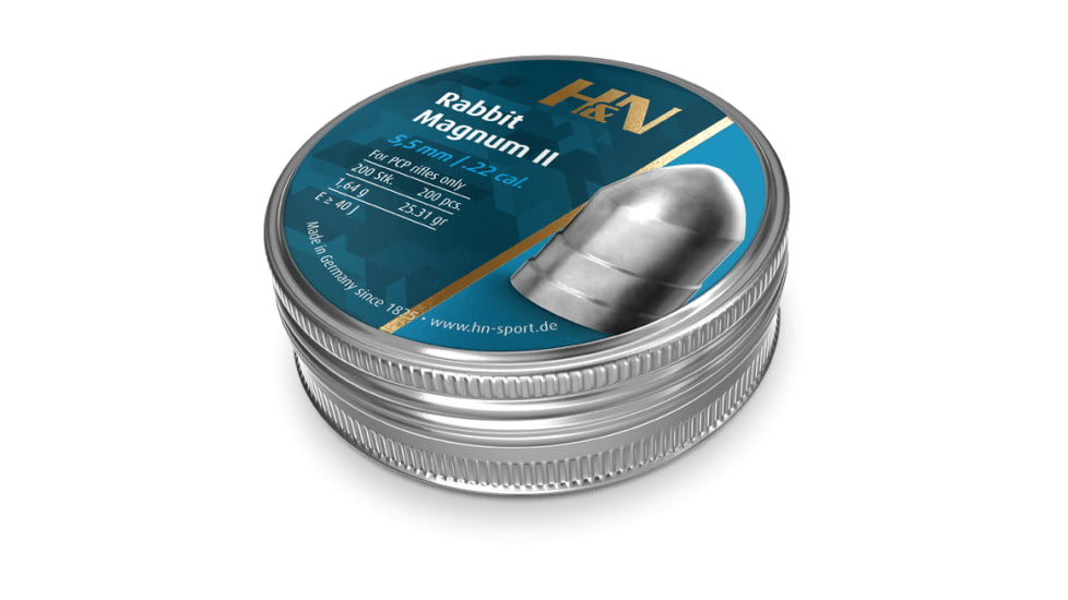 H&amp;N Sport Rabbit Magnum II .22 Caliber .25.31 Grain Air Rifle Pellets, 200 Rounds, Silver, Small, 92255500003