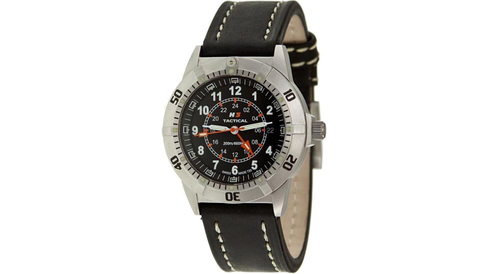 H3 Tactical H3.311271.09 Commander Mens Watch - Black Dial, Stainless Steel Case/Bezel, Leather Band - Quartz