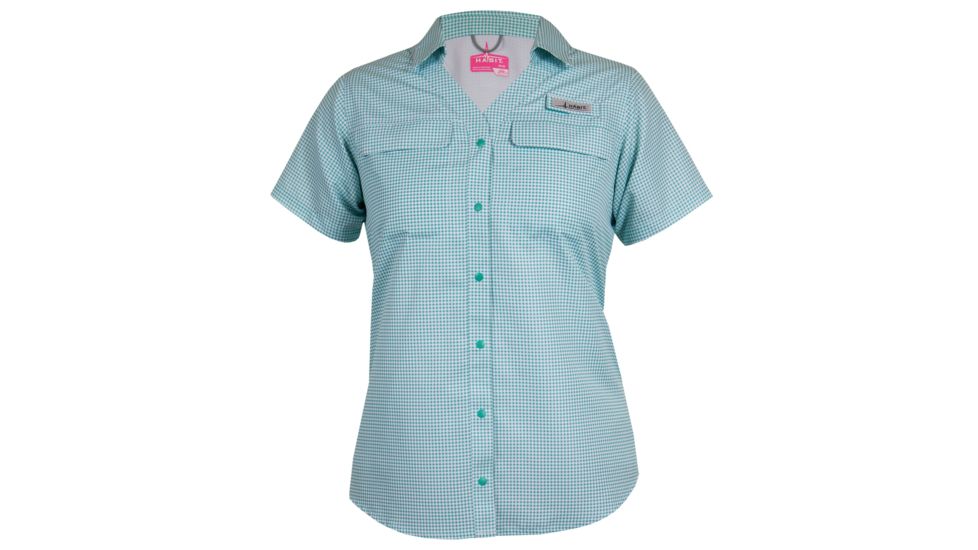 Habit Short Sleeve River Shirt - Womens, Turquoise Check, Small, TS1452-7A1-WS