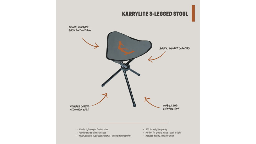 HALF RACK Karrylite Stool, 3-Legged, Grey/Orange, Medium, HR1450