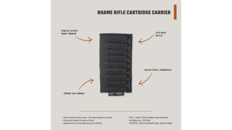 HALF RACK Rhame Buttstock Ammo Carrier, Rifle Cartridge, Black, Small, HR1120